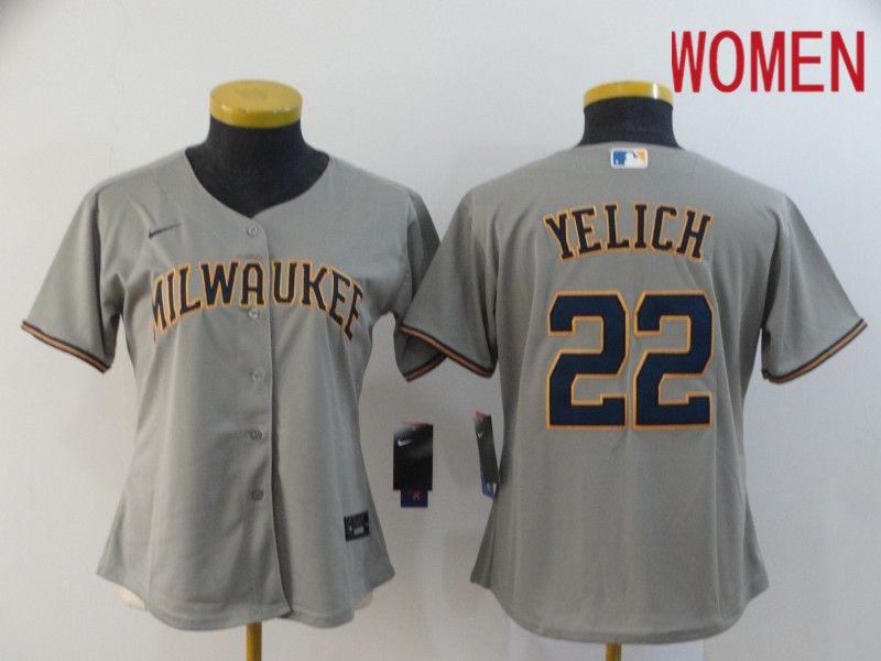 Women Milwaukee Brewers 22 Yelich Grey Nike Game MLB Jerseys
